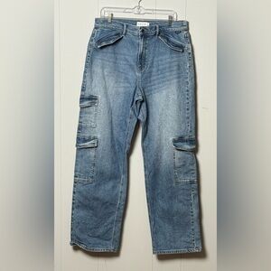 Cello Women’s Cargo Denim Jeans Y2K Utility Straight Leg Cotton Blend Size 11